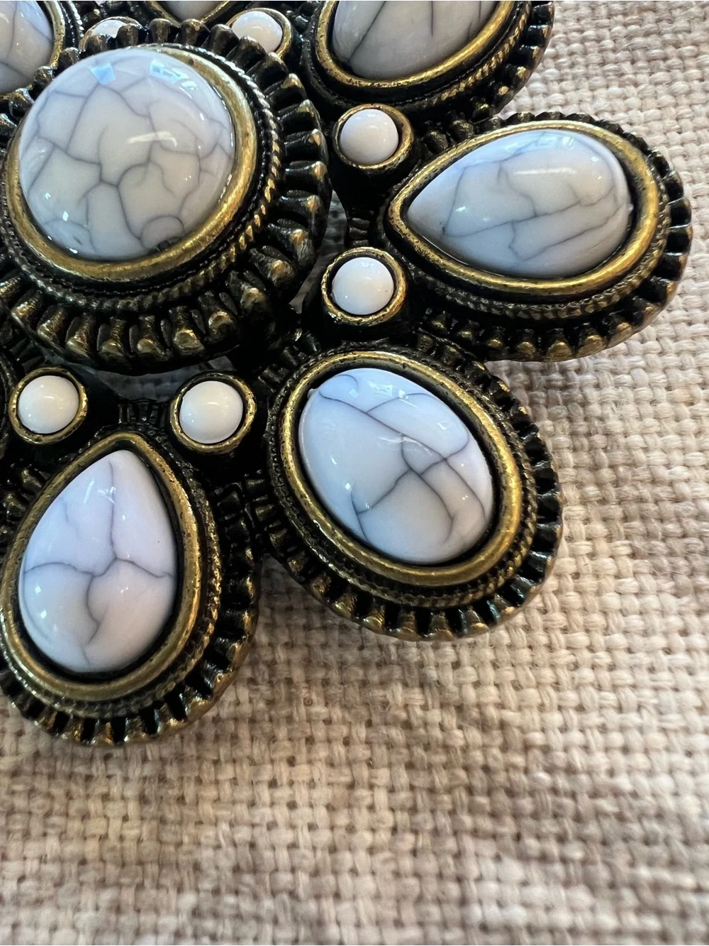 Premiere Design Western Faux White Howlite & Antique Brass Flower Brooc